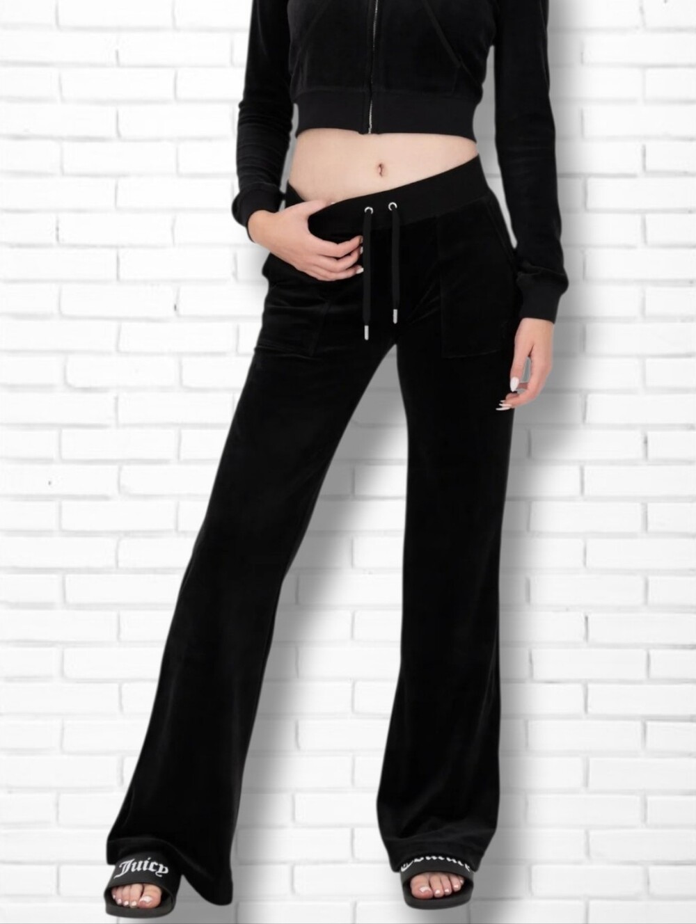 Juicy Couture Vintage Y2K Black Velour Low Rise Bootcut Tracksuit Pants Size S